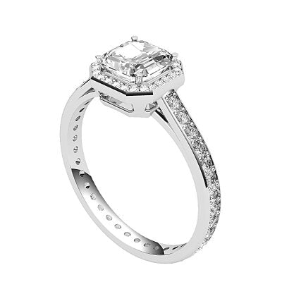 Trionfo Asscher Solitaire halo Full diamond band 4 Prongs