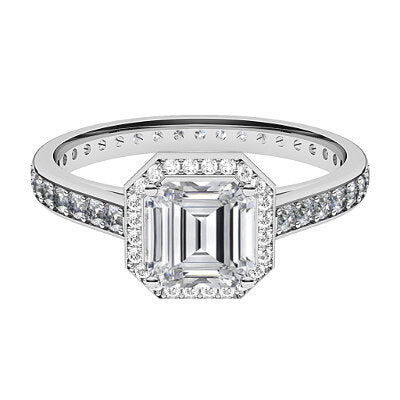 Trionfo Asscher Solitaire halo Full diamond band 4 Prongs