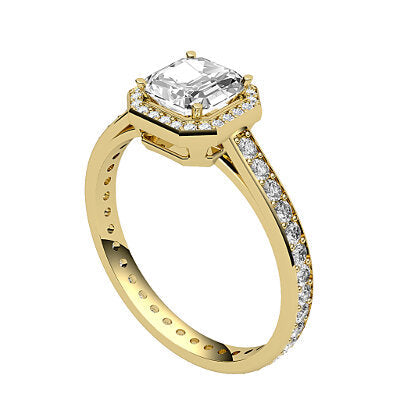 Trionfo Asscher Solitaire halo Full diamond band 4 Prongs