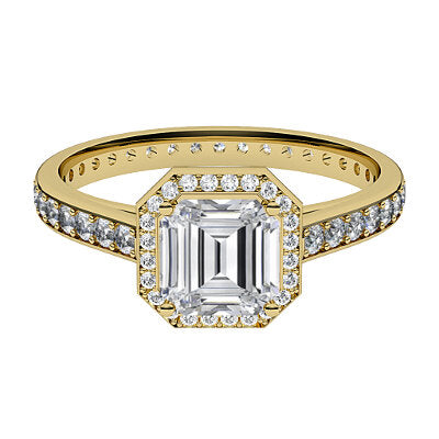 Trionfo Asscher Solitaire halo Full diamond band 4 Prongs