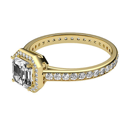 Trionfo Asscher Solitaire halo Full diamond band 4 Prongs