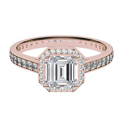 Trionfo Asscher Solitaire halo Full diamond band 4 Prongs