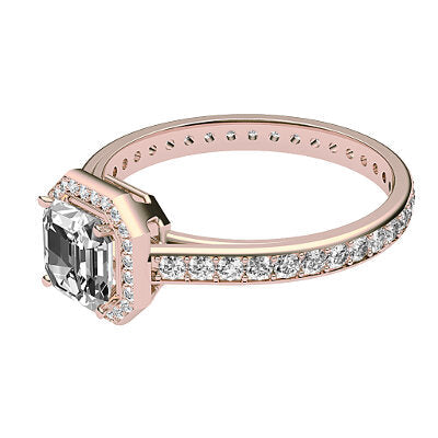Trionfo Asscher Solitaire halo Full diamond band 4 Prongs