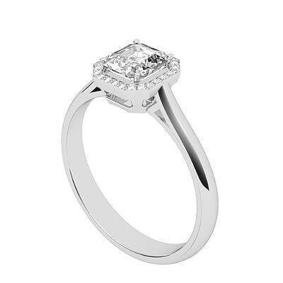Vittoria Asscher Solitaire halo Classic band 4 Prongs