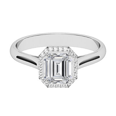 Vittoria Asscher Solitaire halo Classic band 4 Prongs