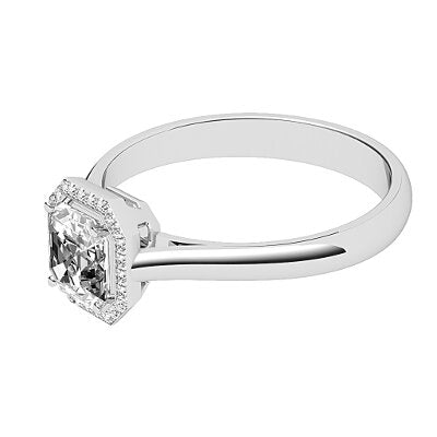 Vittoria Asscher Solitaire halo Classic band 4 Prongs