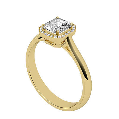 Vittoria Asscher Solitaire halo Classic band 4 Prongs