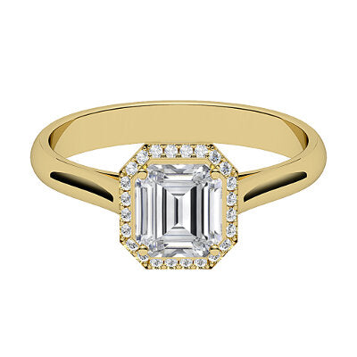 Vittoria Asscher Solitaire halo Classic band 4 Prongs