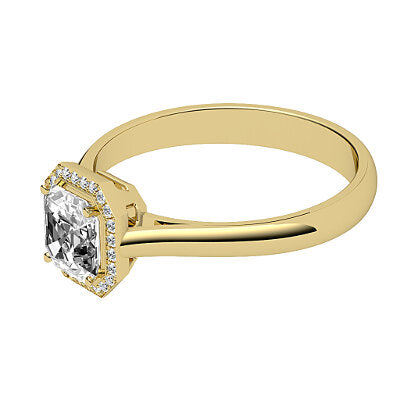 Vittoria Asscher Solitaire halo Classic band 4 Prongs