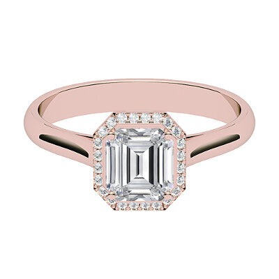 Vittoria Asscher Solitaire halo Classic band 4 Prongs