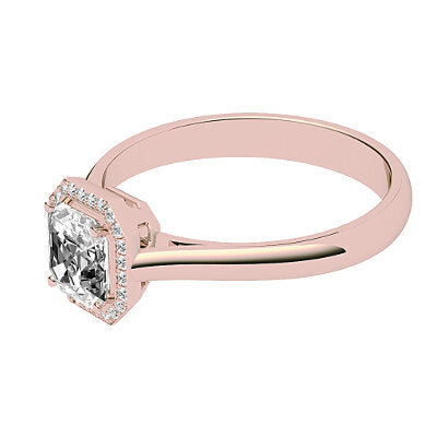 Vittoria Asscher Solitaire halo Classic band 4 Prongs