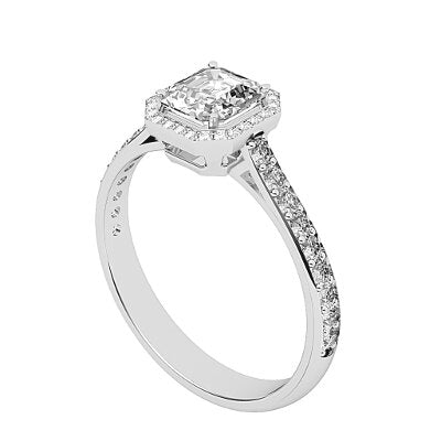 Vittoria Asscher Solitaire halo Half diamond band 4 Prongs