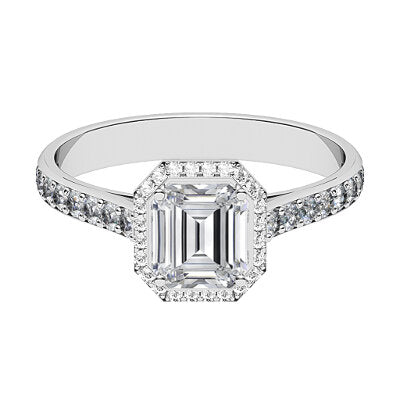 Vittoria Asscher Solitaire halo Half diamond band 4 Prongs