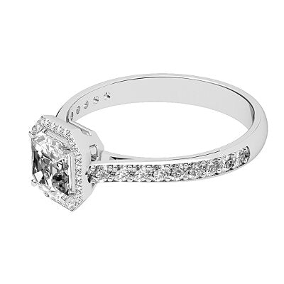 Vittoria Asscher Solitaire halo Half diamond band 4 Prongs