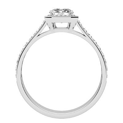 Vittoria Asscher Solitaire halo Half diamond band 4 Prongs
