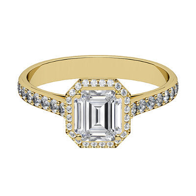 Vittoria Asscher Solitaire halo Half diamond band 4 Prongs