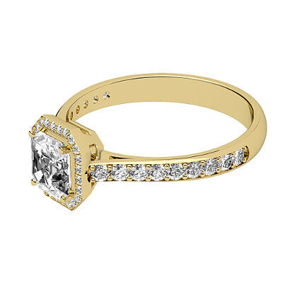 Vittoria Asscher Solitaire halo Half diamond band 4 Prongs