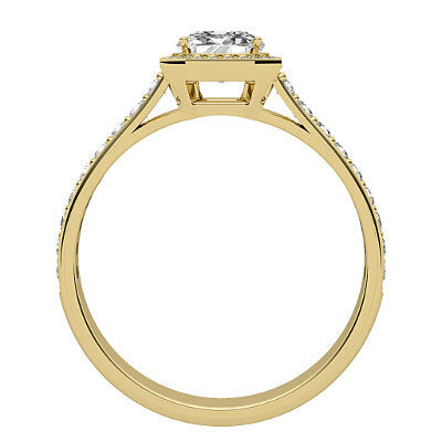 Vittoria Asscher Solitaire halo Half diamond band 4 Prongs