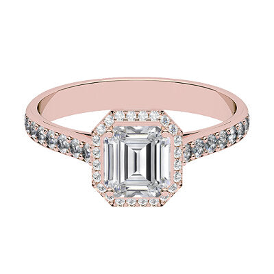 Vittoria Asscher Solitaire halo Half diamond band 4 Prongs