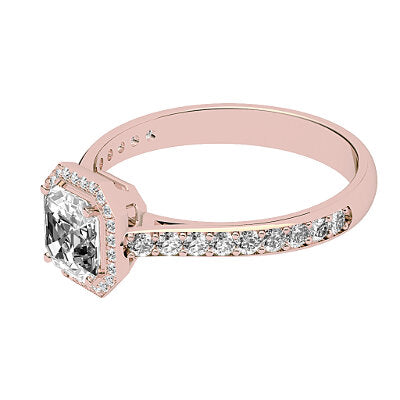 Vittoria Asscher Solitaire halo Half diamond band 4 Prongs