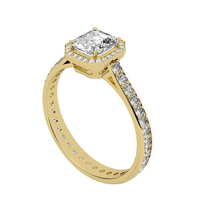 Vittoria Asscher Solitaire halo Full diamond band 4 Prongs