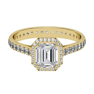 Vittoria Asscher Solitaire halo Full diamond band 4 Prongs