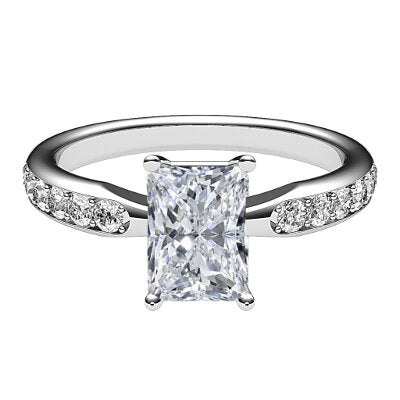 Simple Flat Radiant Solitaire Half diamond band 4 Prongs