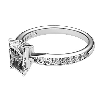 Simple Flat Radiant Solitaire Half diamond band 4 Prongs