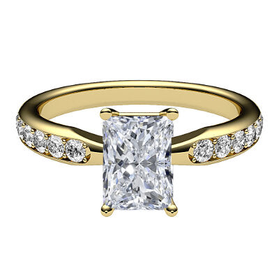 Simple Flat Radiant Solitaire Half diamond band 4 Prongs