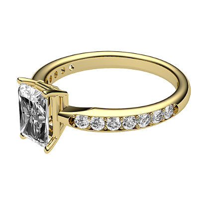 Simple Flat Radiant Solitaire Half diamond band 4 Prongs