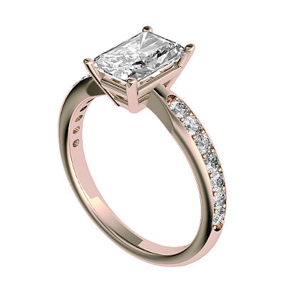 Simple Flat Radiant Solitaire Half diamond band 4 Prongs