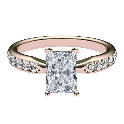 Simple Flat Radiant Solitaire Half diamond band 4 Prongs