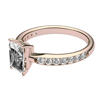 Simple Flat Radiant Solitaire Half diamond band 4 Prongs