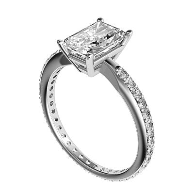Simple Flat Radiant Solitaire Full diamond band 4 Prongs