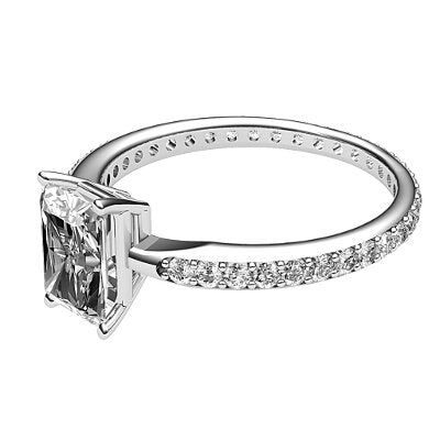 Simple Flat Radiant Solitaire Full diamond band 4 Prongs