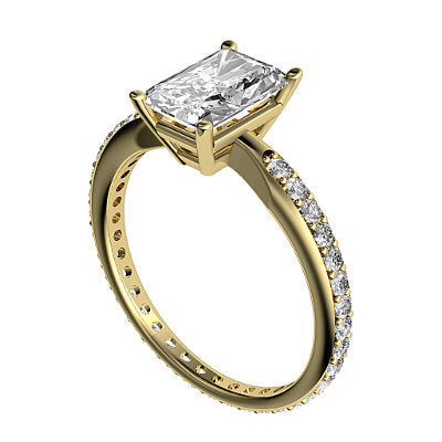 Simple Flat Radiant Solitaire Full diamond band 4 Prongs