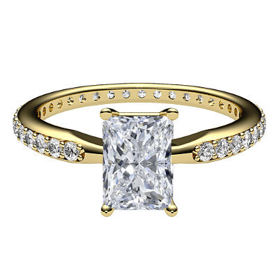 Simple Flat Radiant Solitaire Full diamond band 4 Prongs