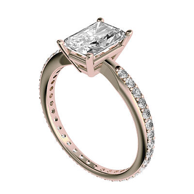 Simple Flat Radiant Solitaire Full diamond band 4 Prongs