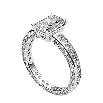 Simple Flat Radiant Solitaire Full coverage diamond band 4 Prongs