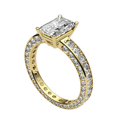 Simple Flat Radiant Solitaire Full coverage diamond band 4 Prongs