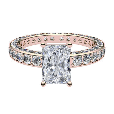 Simple Flat Radiant Solitaire Full coverage diamond band 4 Prongs