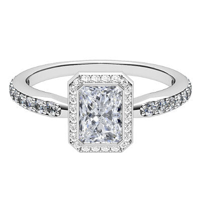 Simple Flat Radiant Solitaire halo Half diamond band