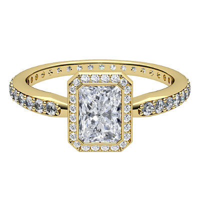 Simple Flat Radiant Solitaire halo Full diamond band