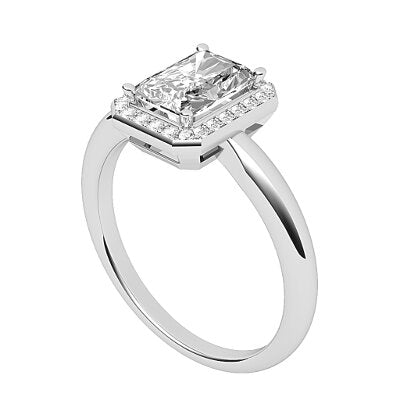 Simple Flat Radiant Solitaire halo Classic band 4 Prongs