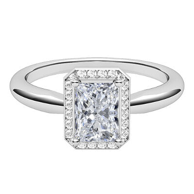 Simple Flat Radiant Solitaire halo Classic band 4 Prongs