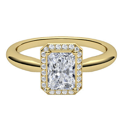Simple Flat Radiant Solitaire halo Classic band 4 Prongs