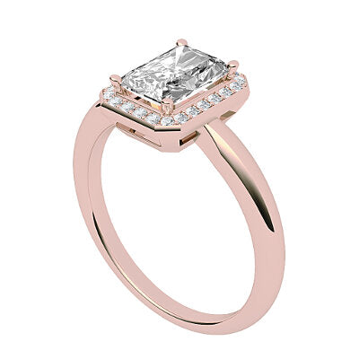 Simple Flat Radiant Solitaire halo Classic band 4 Prongs