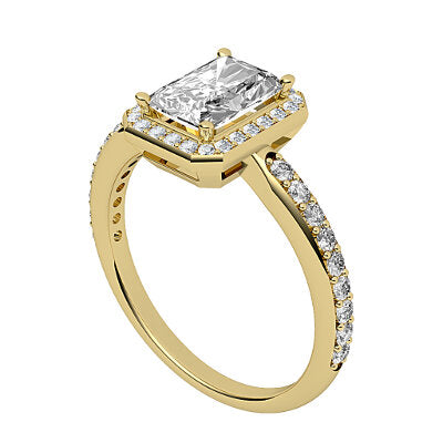 Simple Flat Radiant Solitaire halo Half diamond band 4 Prongs