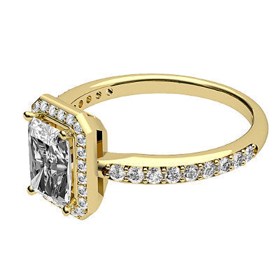 Simple Flat Radiant Solitaire halo Half diamond band 4 Prongs