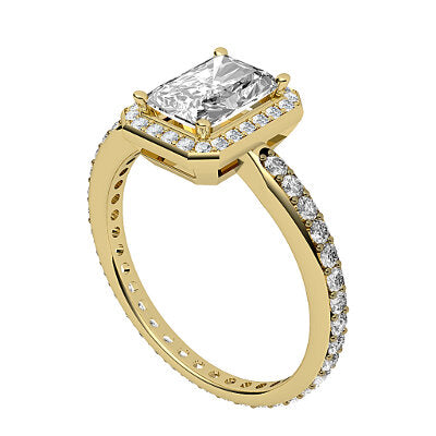 Simple Flat Radiant Solitaire halo Full diamond band 4 Prongs